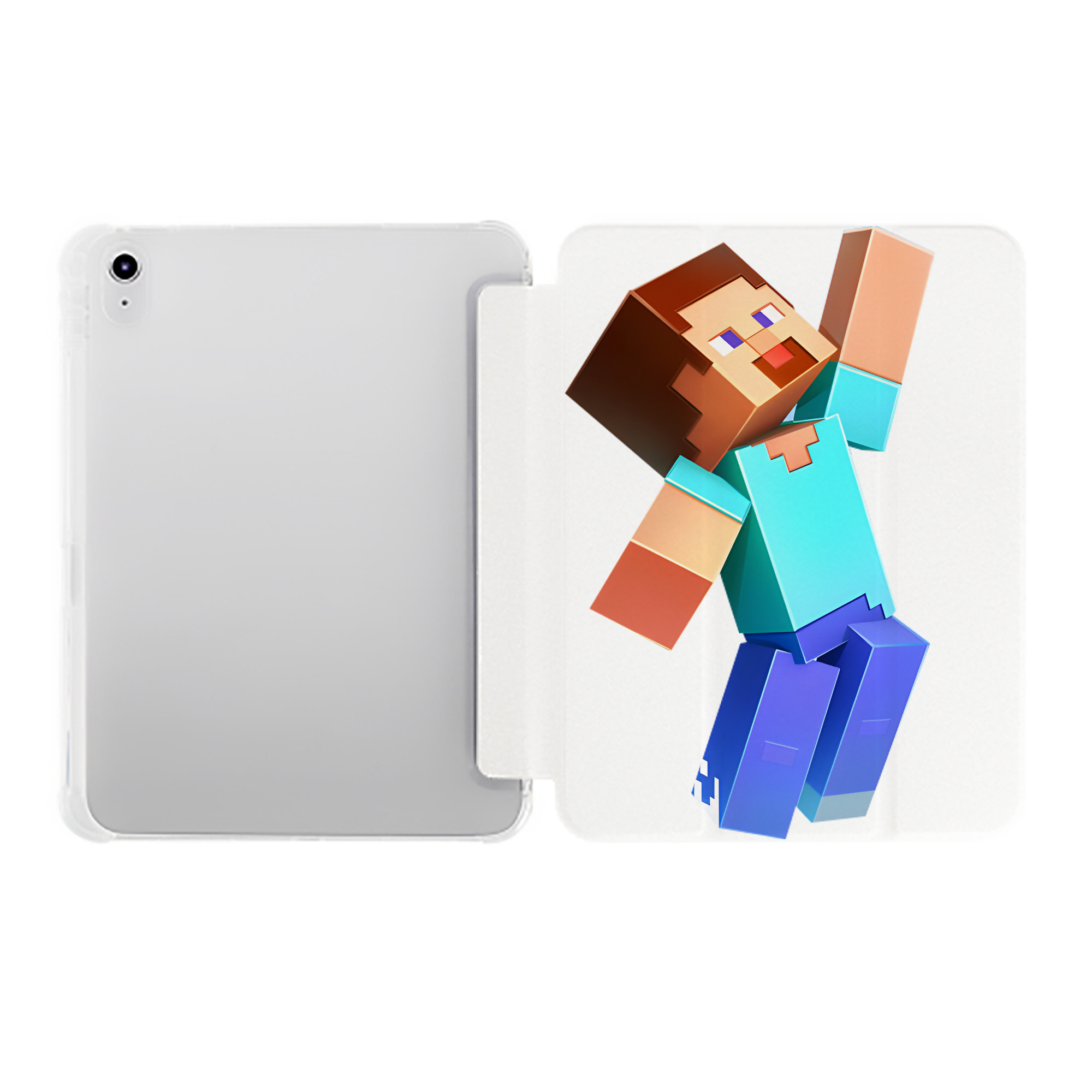 （画像用） マインクラフト ブロックの世界 Minecraft MC Block world IPad ケース ペン収納付き 三つ折りスタンド PUレザー×シリコン 対応機種9.5/10.5/10.9インチ